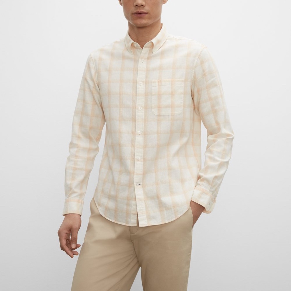 Slim Plaid Linen Blend Shirt - New With Tags - NEVER WORN - Blanc de Blanc Multi